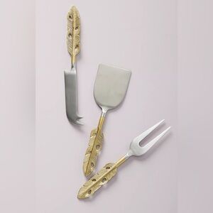 Anthropologie Gold Feather Handle Cheese Knife Set